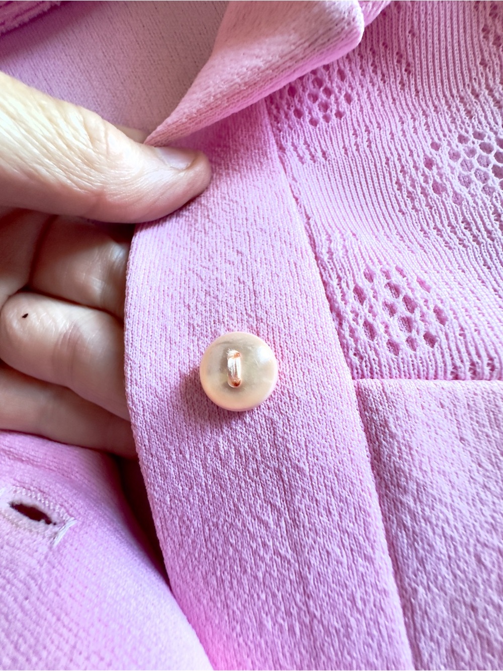 1960 - 70’s Vintage Women's Pink Button-Front Lace Sleeve Dress by Dyanne Dallas - Picture 5 of 7